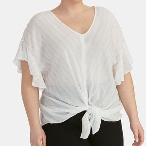 RACHEL ROY  White Pinstripe Short Sleeve Blouse